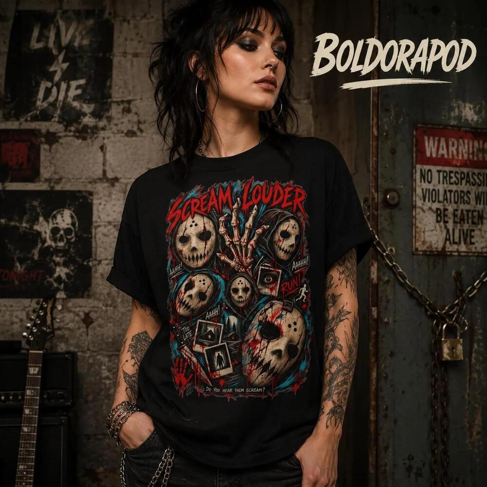 Scream Louder Horror Shirt Slasher Mask Graphic Tee